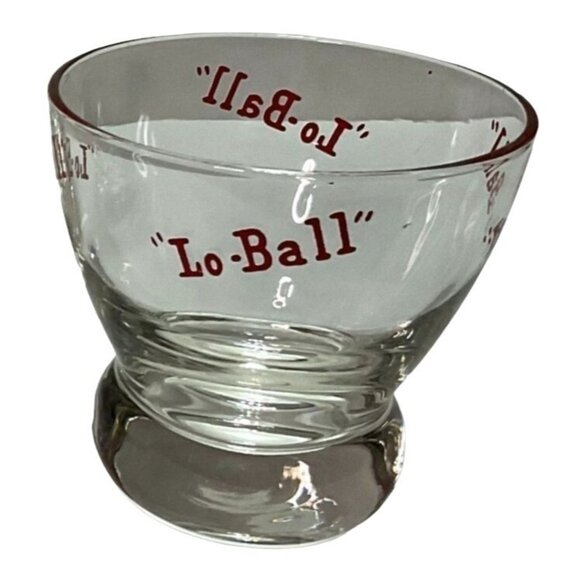 VTG EVA ZEISEL LO BALL GLASSES  SET OF 4 FOOTED RED LETTERING MCM - Picture 2 of 4